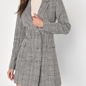 Deluxe Desire Grey Tweed Long Sleeve Blazer Mini Dress